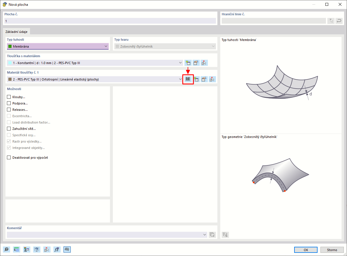 Nová plocha s typem membrány