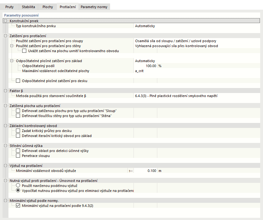 Upravit konfiguraci únosnosti - Protlačení