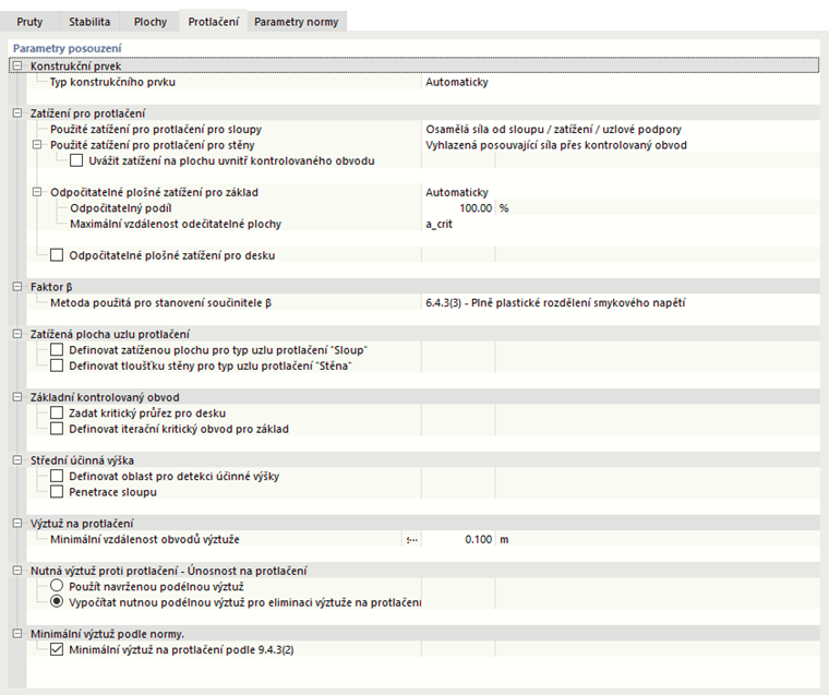 Upravit konfiguraci únosnosti - Protlačení