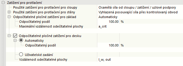 Zadejte parametry pro smykové zatížení pro protlačení