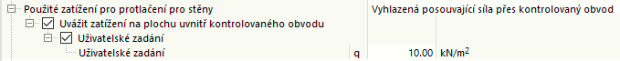 Zohledněte uživatelem zadané plošné zatížení v rámci kritického obvodu