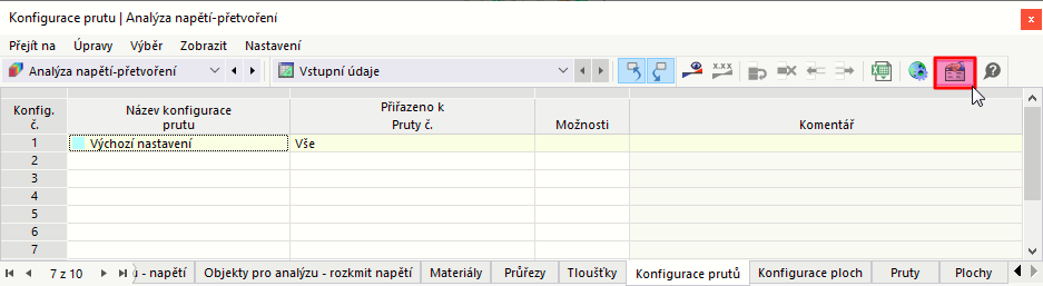 Tabulka "Analýza napětí-přetvoření"