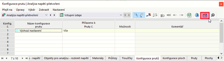 Tabulka "Analýza napětí-přetvoření"