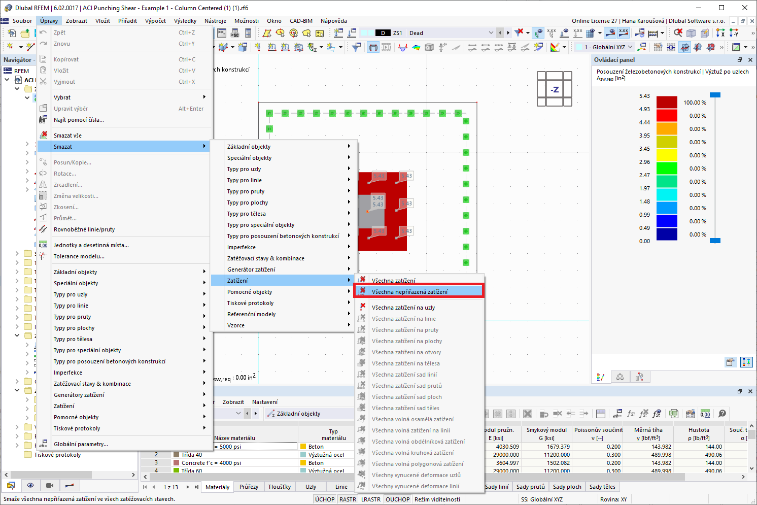 FAQ 005278 | Jak mohu smazat všechna nepřiřazená zatížení?