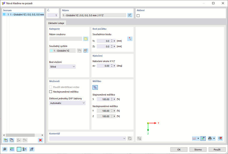 Dialog "Vrstva na pozadí"