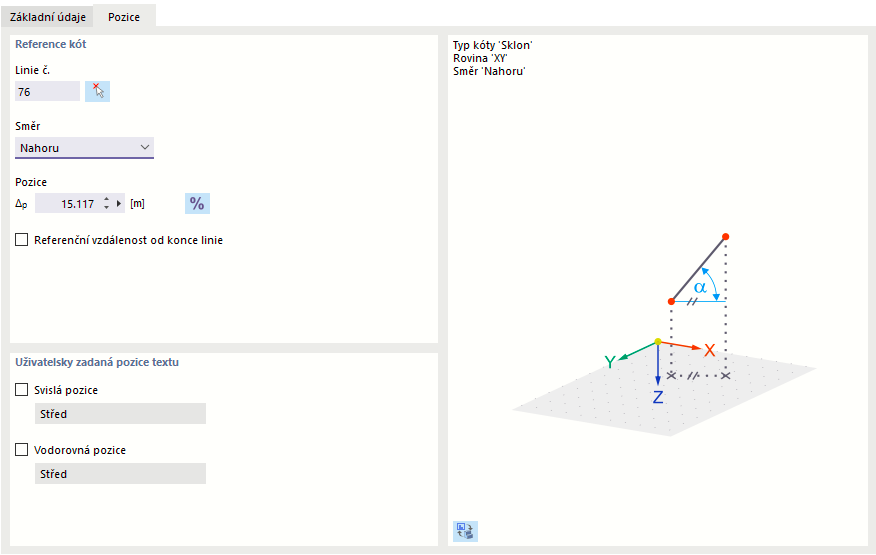 Definování úhlové kóty