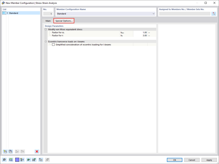 Konfigurace prutů | Speciální možnosti
