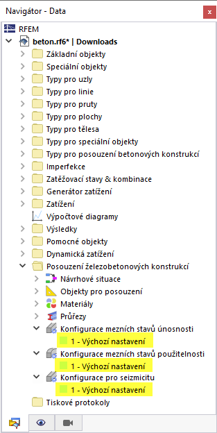 Standardní konfigurace pro posouzení betonu podle ACI 318