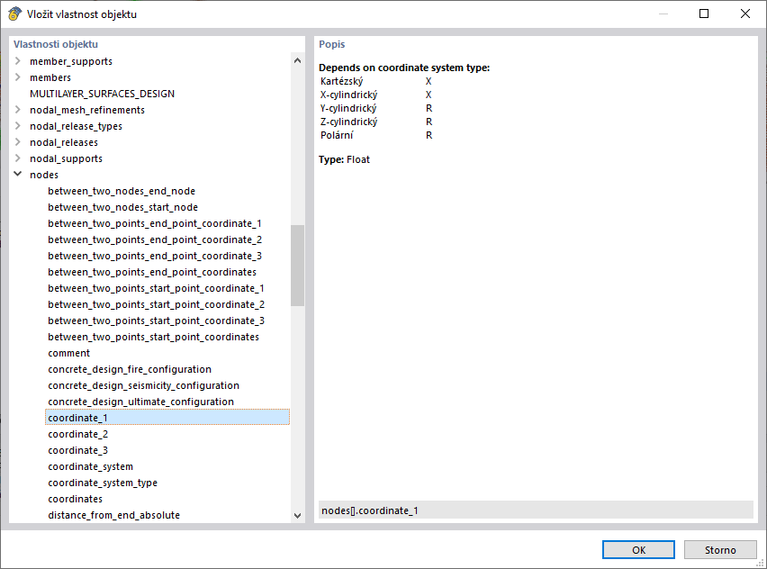 Dialog "Vložit vlastnost objektu"