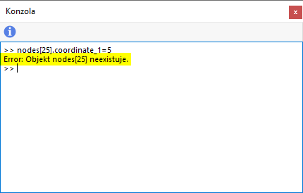Chybové hlášení v konzole