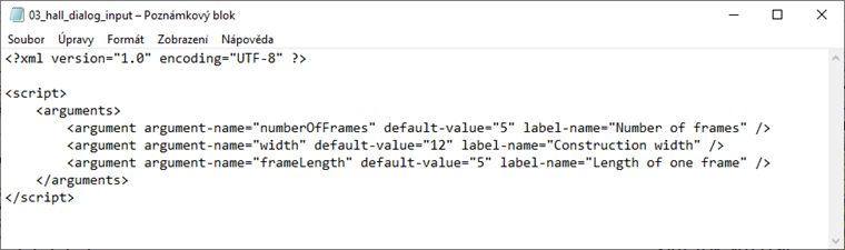 XML skript vstupní masky