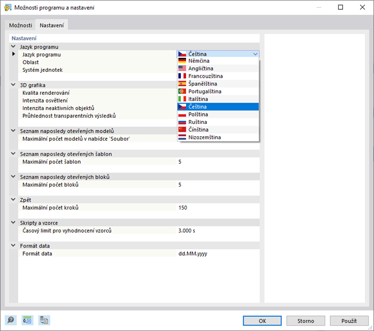 Výběr jazyka programu