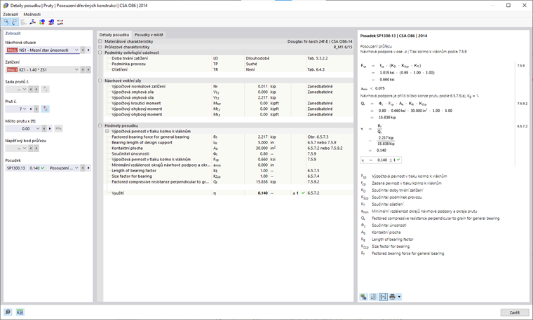Detaily posouzení dřevěných konstrukcí Tlak kolmo k vláknům | CSA O86