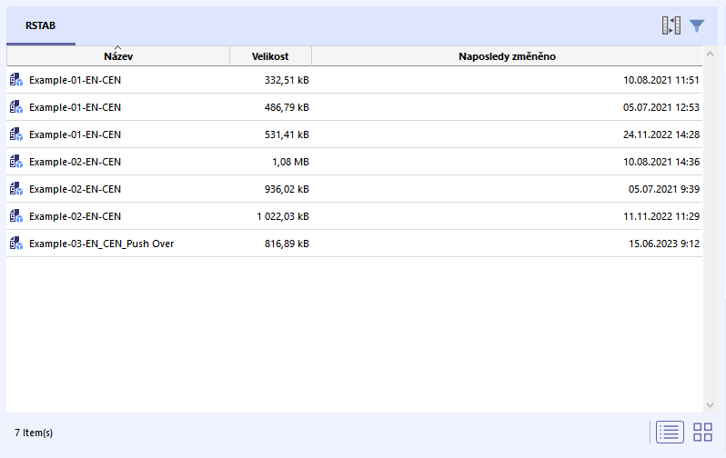 Modely v zobrazení seznamu s místní nabídkou modelu