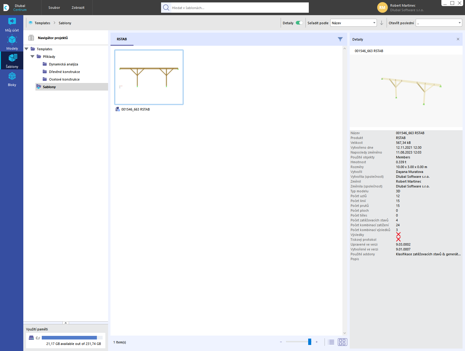 'Šablony modelů' v Dlubal centru