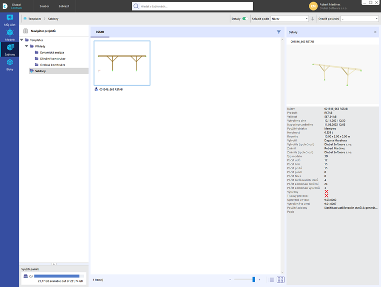 'Šablony modelů' v Dlubal centru