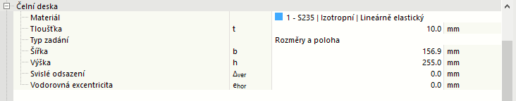 Nastavení čelní desky - rozměry a typ zadání polohy