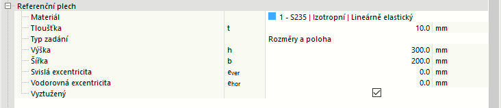 Nastavení referenčního plechu - rozměry a typ zadání polohy