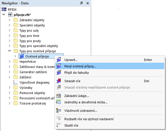 Místní nabídka pro ' ocelové přípoje '