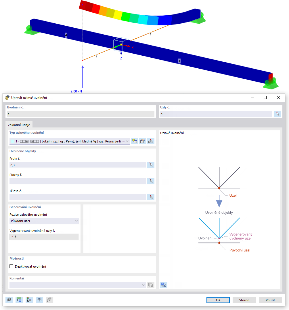 Křížení nosníků s uzlovým uvolněním