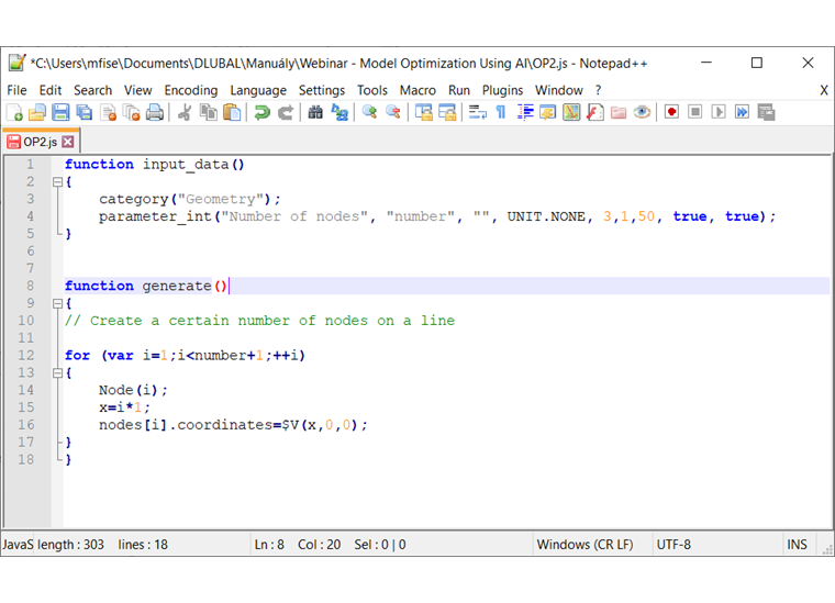 Příkaz 'Generate' ve skriptu