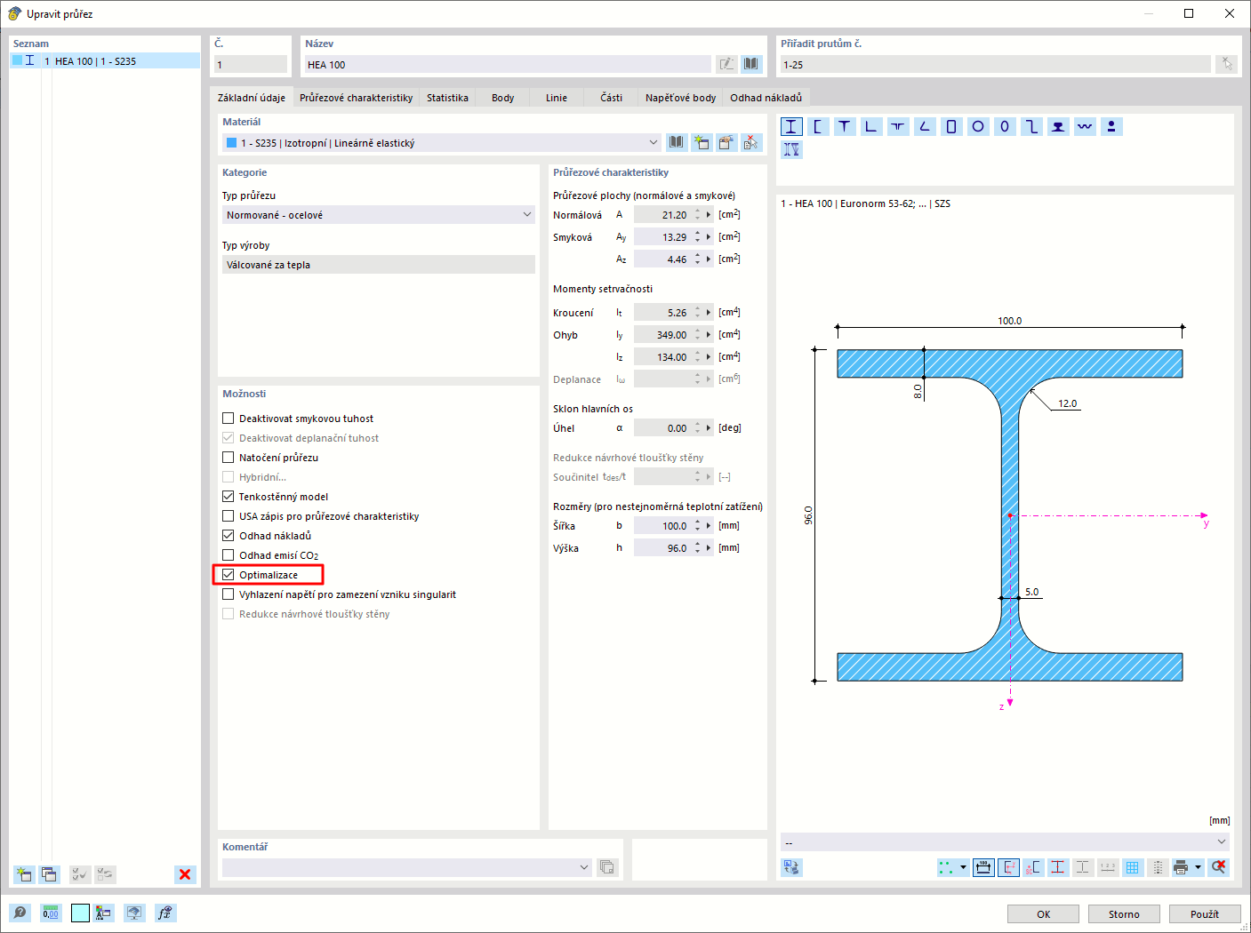 Optimalizace průřezu