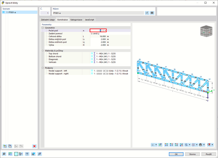 Úprava geometrických parametrů bloku
