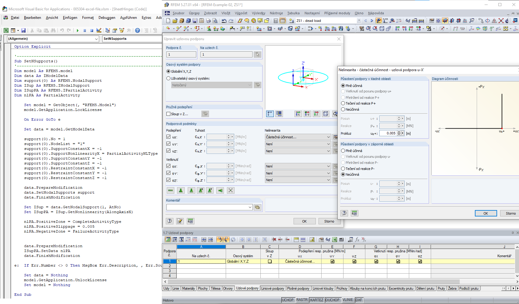 FAQ 005304 | Jak mohu pomocí rozhraní COM vytvořit uzlovou podporu s nelinearitou Částečná účinnost?