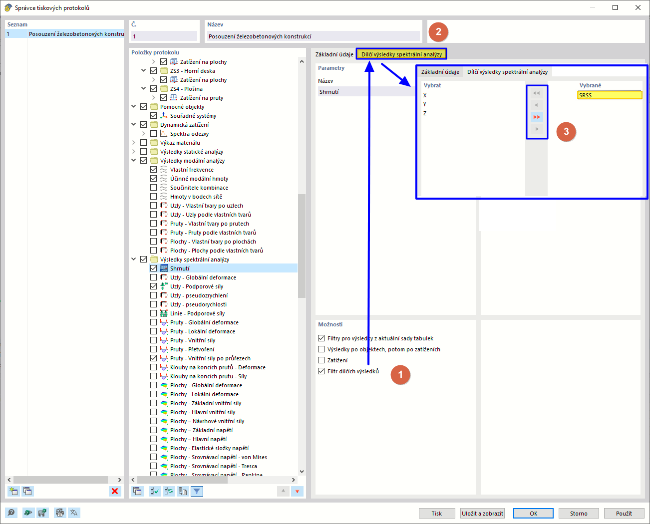 Dílčí výsledky pro spektrální analýzu v tiskovém protokolu