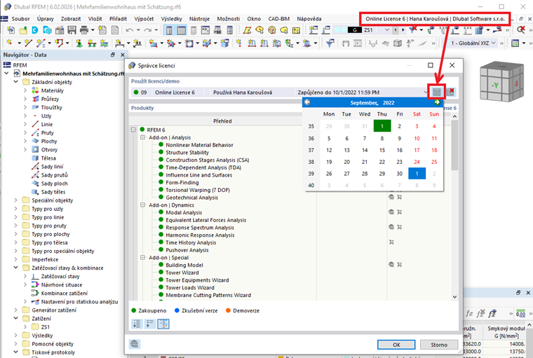 FAQ 005307 | Je možné vypůjčit si online licenci programu RFEM 6 / RSTAB 9 na delší dobu?