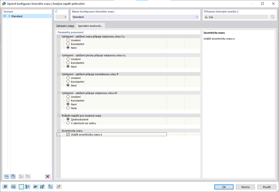 Speciální možnosti pro analýzu napětí-přetvoření