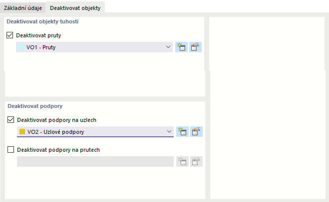 Deaktivace prutů a uzlových podpor