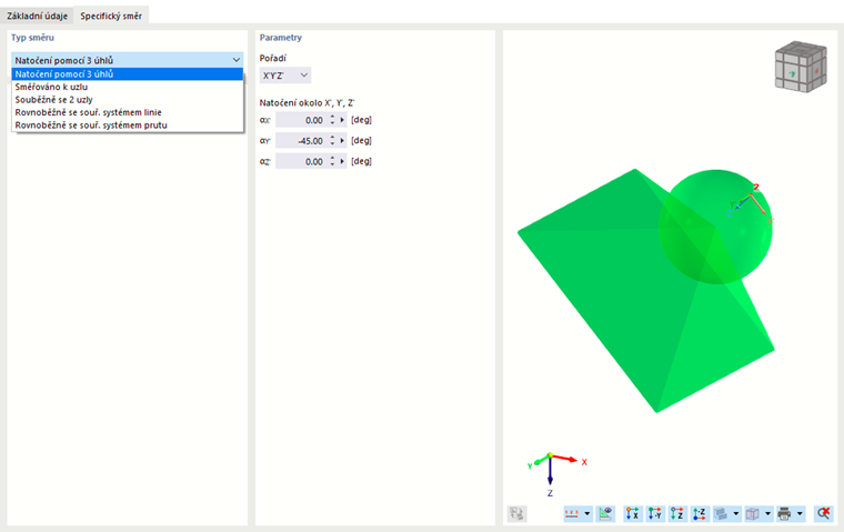 Natočení uzlové podpory okolo osy Y