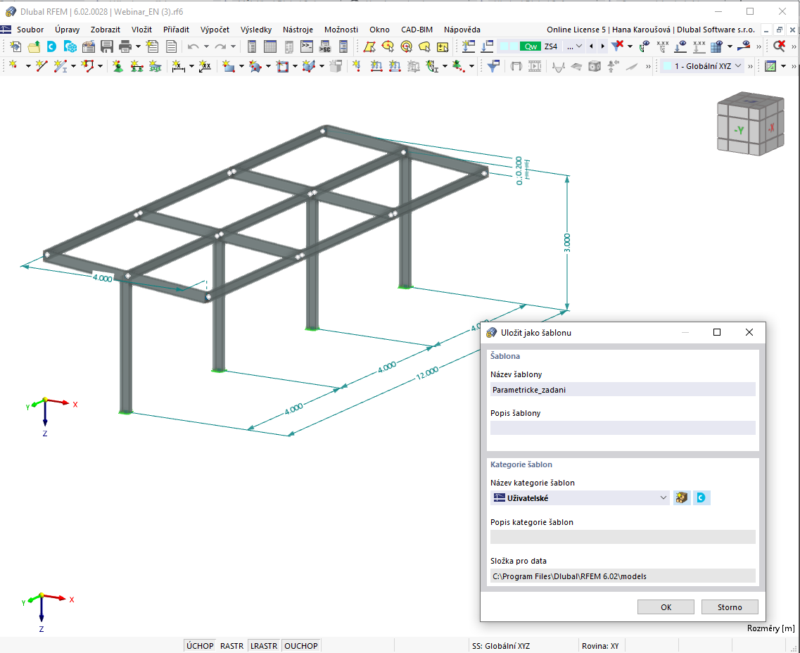 Uložení parametrického modelu jako šablony