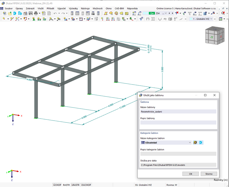 Uložení parametrického modelu jako šablony