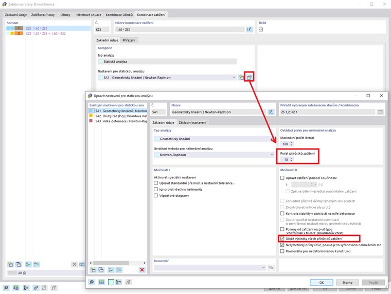 FAQ 005310 | Je možné nastavit přírůstky zatížení, uložit výsledky každého kroku a zobrazit, v kterém přírůstku zatížení materiál zplastizuje?