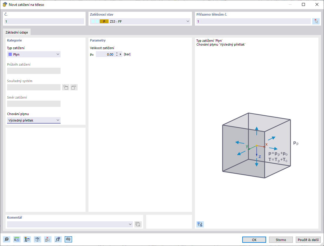 Objemové zatížení: Typ zatížení Plyn