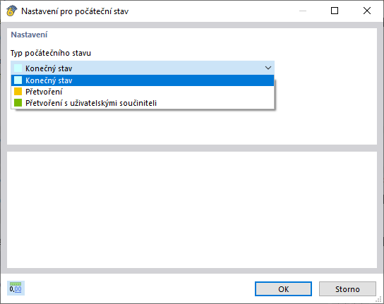 Výběr typu počátečního stavu