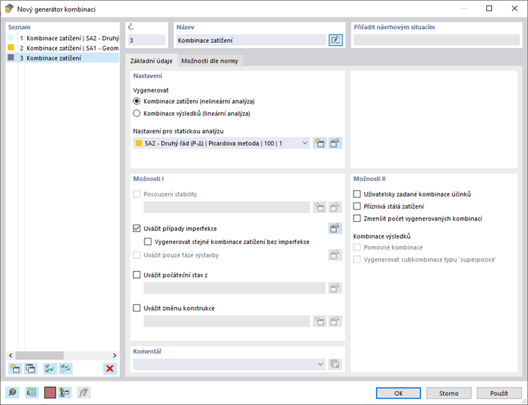 Dialog "Nový generátor kombinací"