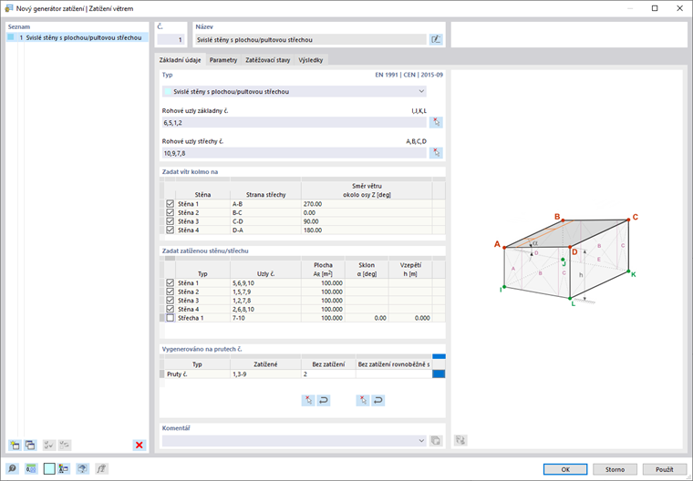 Dialog "Nový generátor zatížení" | Zatížení větrem