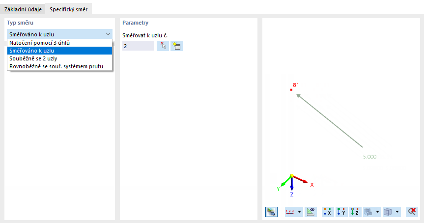 Zadání určitého směru zatížení