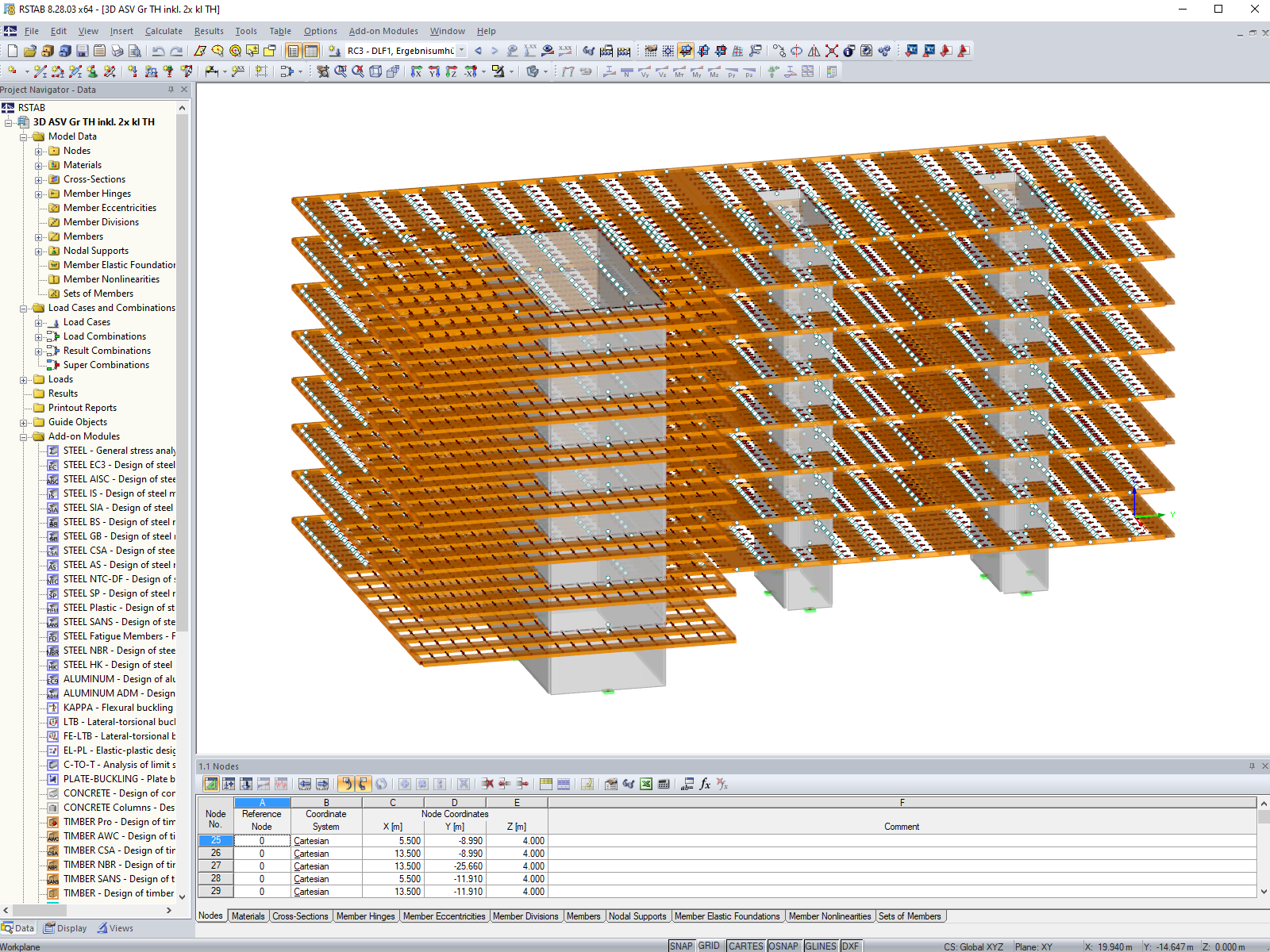Dílčí model bytového domu  „Krokodýl“ v programu RSTAB (© Timbatec Holzbauingenieure Schweiz AG)