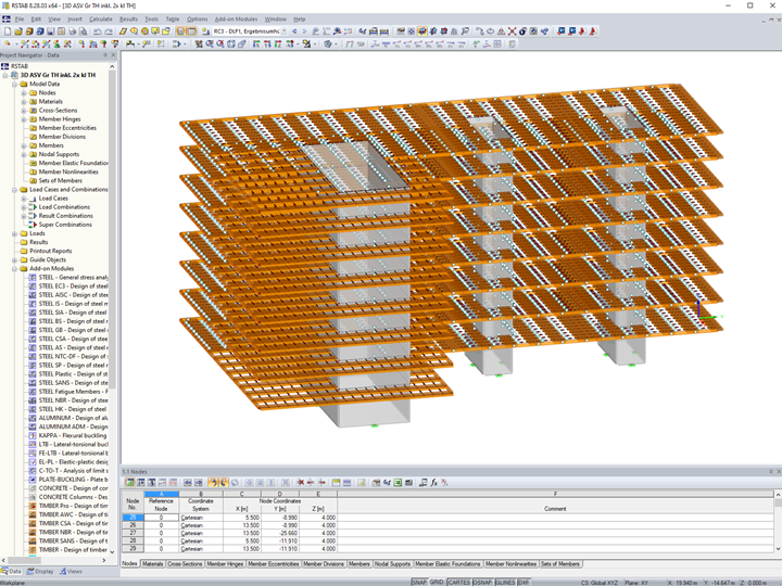Dílčí model bytového domu  „Krokodýl“ v programu RSTAB (© Timbatec Holzbauingenieure Schweiz AG)