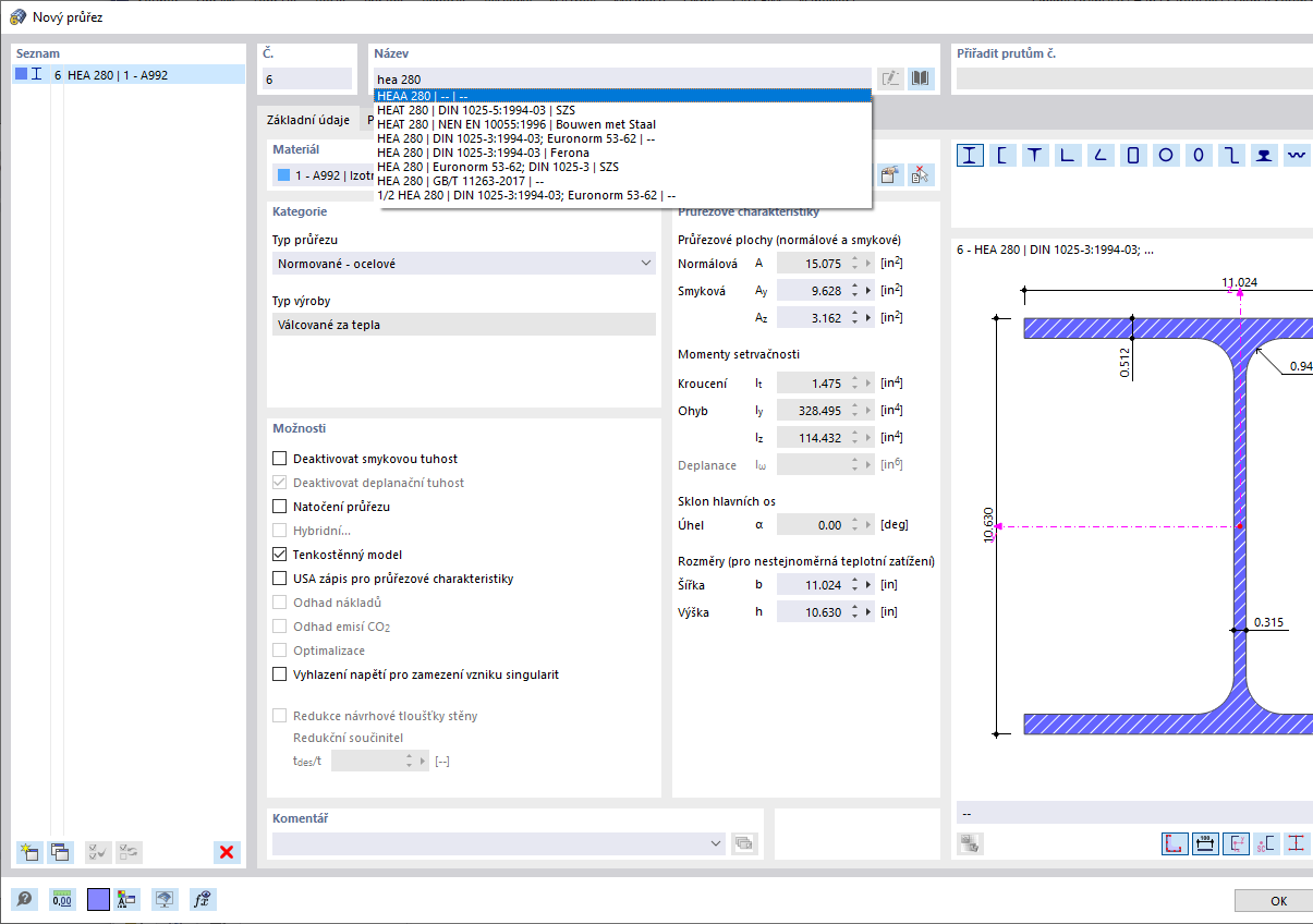 FAQ 005316 | Při použití vyhledávací funkce v databázi průřezů se mi zobrazí všechny druhy podobných řad průřezů. Jak mohu omezit výsledky hledání ...