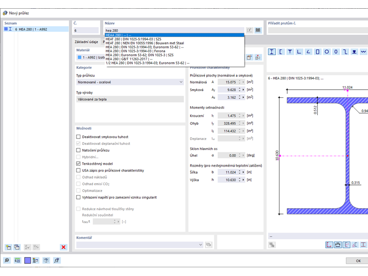 FAQ 005316 | Při použití vyhledávací funkce v databázi průřezů se mi zobrazí všechny druhy podobných řad průřezů. Jak mohu omezit výsledky hledání ...