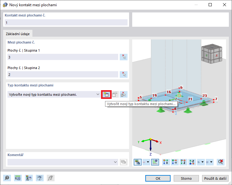 Dialog „Nový kontakt mezi plochami“