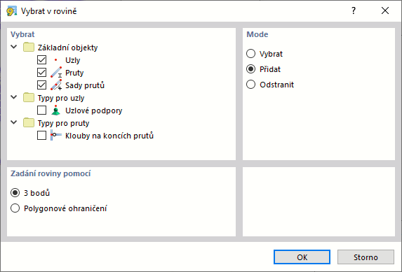 Dialog 'Vybrat v rovině'