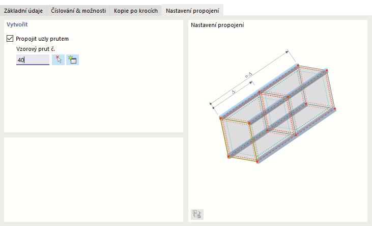 Vytvořit pruty mezi originálem a kopiemi