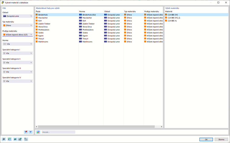 Výběr materiálu z knihovny pro křížem lepené dřevo