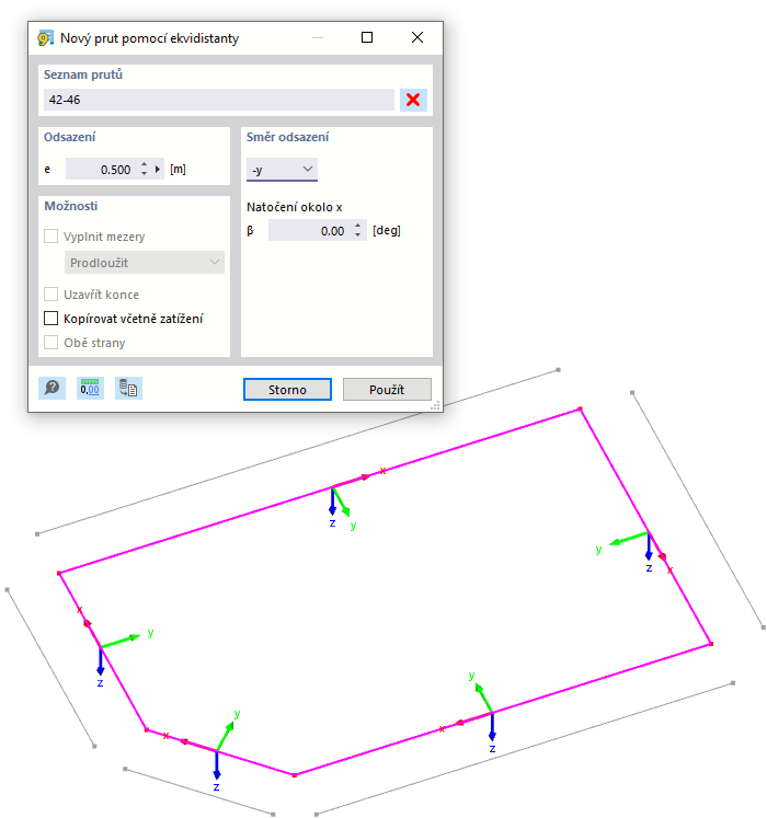 Definice rovnoběžných prutů pomocí odsazení